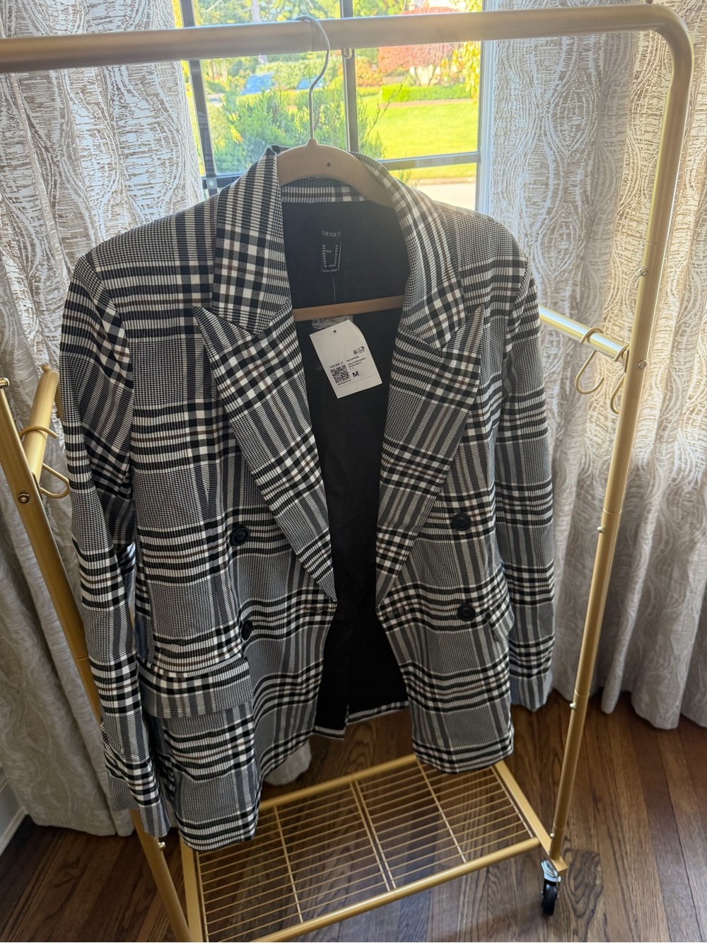 Forever 21 Black and White Plaid Double-Breasted Blazer